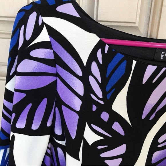 Enfocus Studio Dress 3/4 Sleeves Sz10 Very Pretty Round Neck Purp/Blue Geometric - Picture 13 of 13